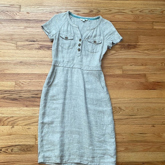 BODEN Linen Beige Tan Dress with Pockets - Picture 6 of 9
